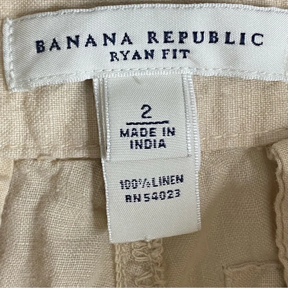 Banana Republic Sand Linen Cargo Pants Straight Leg Boho Adjustable Length size2